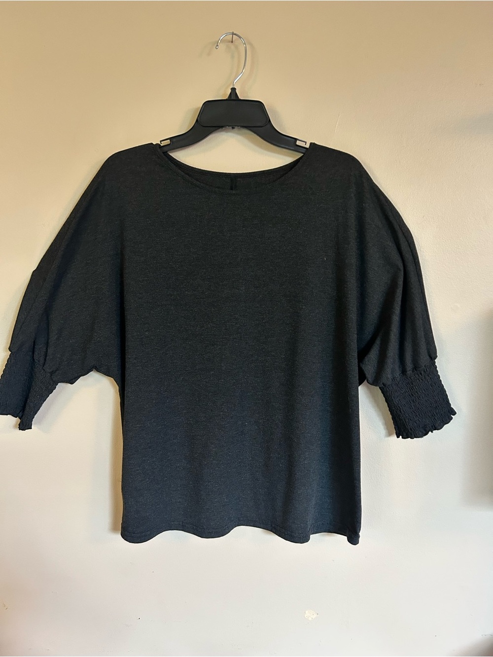 Charcoal Gray Puff-Sleeve Knit Top - Women - Picture 1 of 4